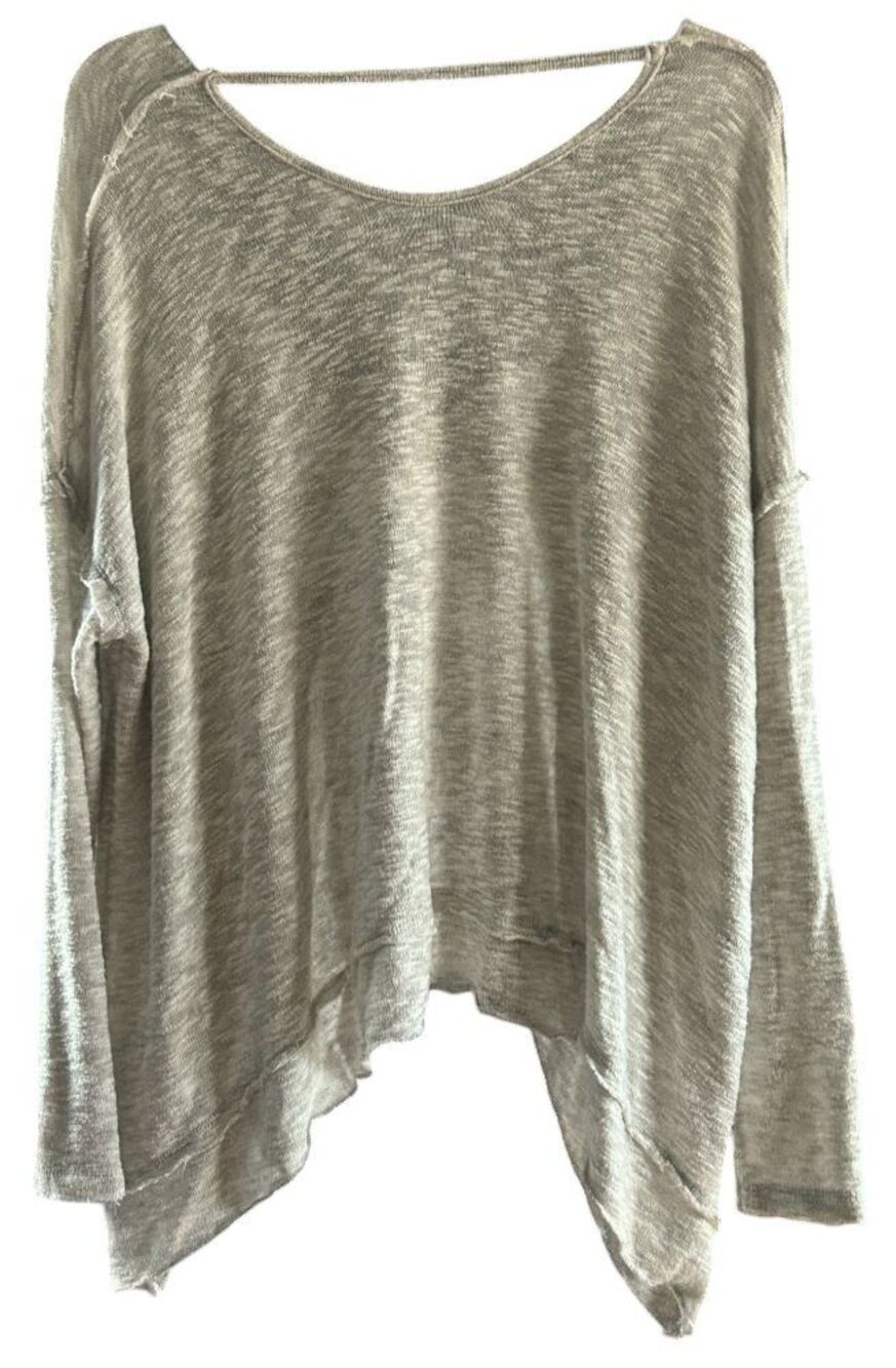 n/p Open Back Long Sleeve Lightweight Gray & White Top One Size